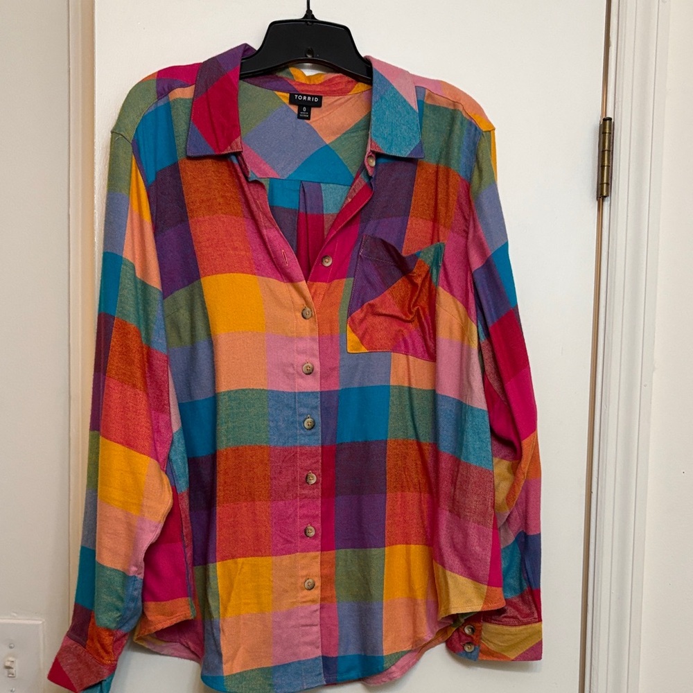 Trendy Multicolor Plaid Button Down Shirt